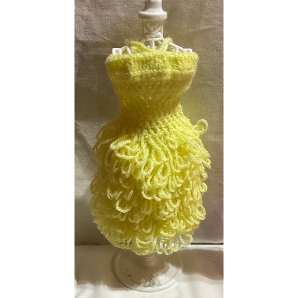#99: Vintage Yellow Hand Made Crocheted Barbie Dress
